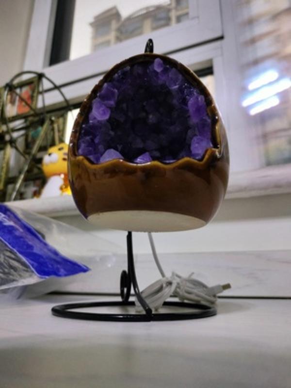 Natural Amethyst Cave Table Lamp With Dinosaur Egg For Home Decoration photo review