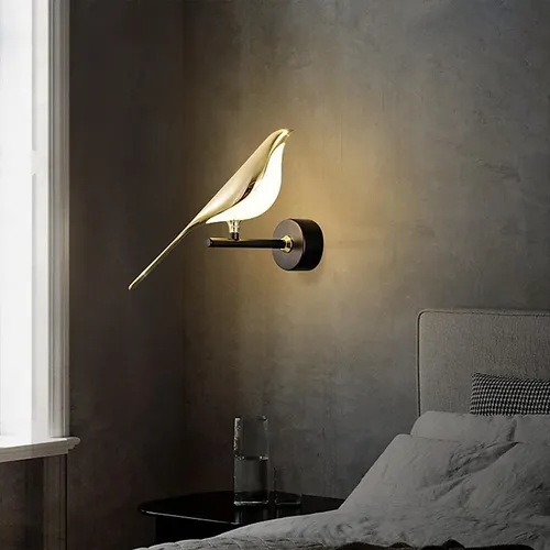 Nordic Golden Bird Led Wall Lamp, Rotating Wall Sconce For Bedroom, Living Room, Bar, Bedside