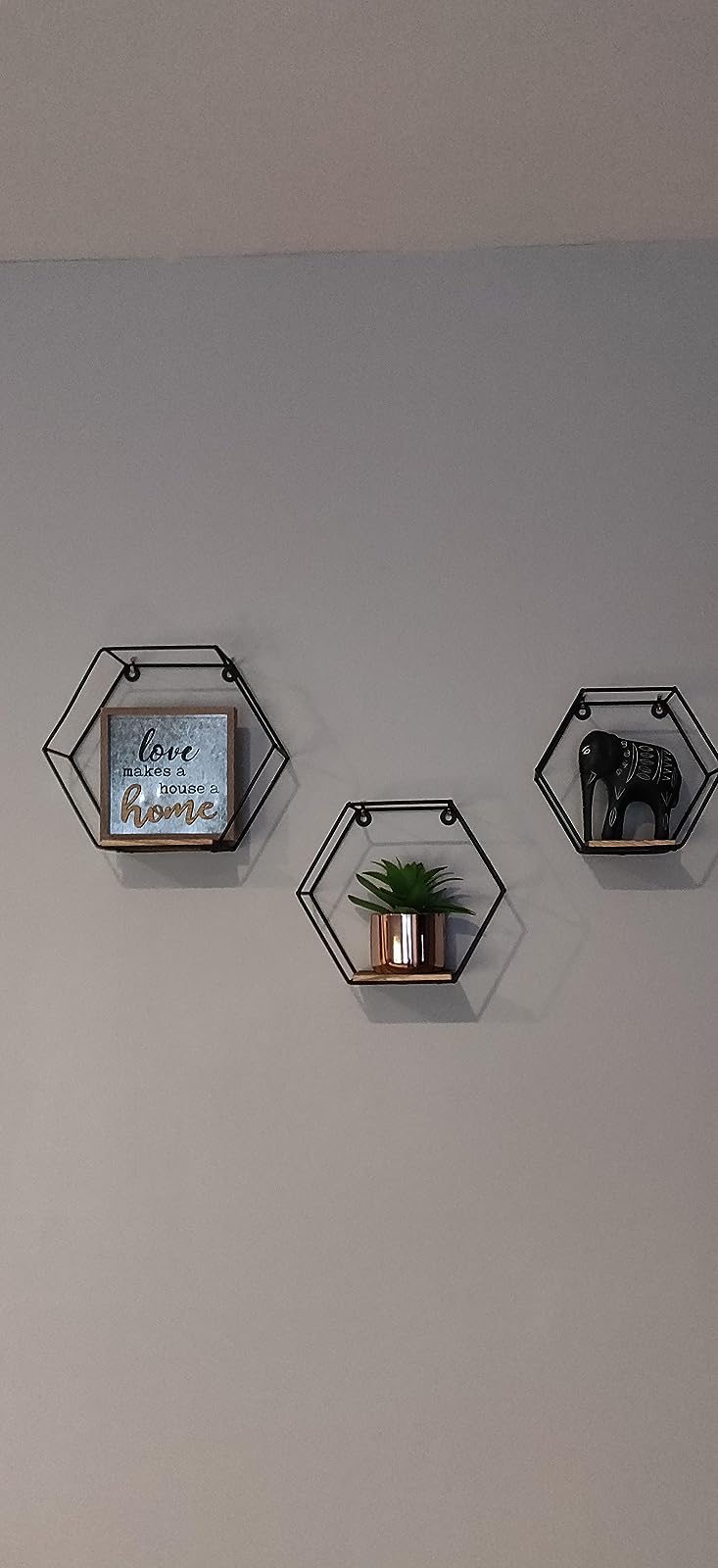 Hexagonal Shelves On Wrought Iron Wall photo review