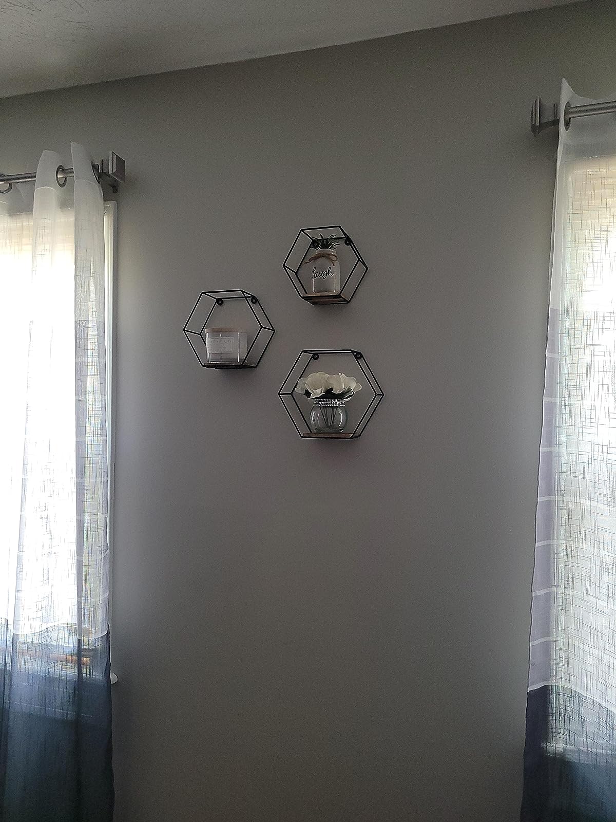 Hexagonal Shelves On Wrought Iron Wall photo review