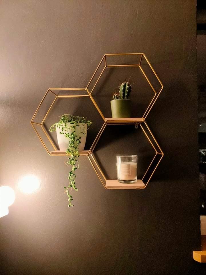 Hexagonal Shelves On Wrought Iron Wall photo review