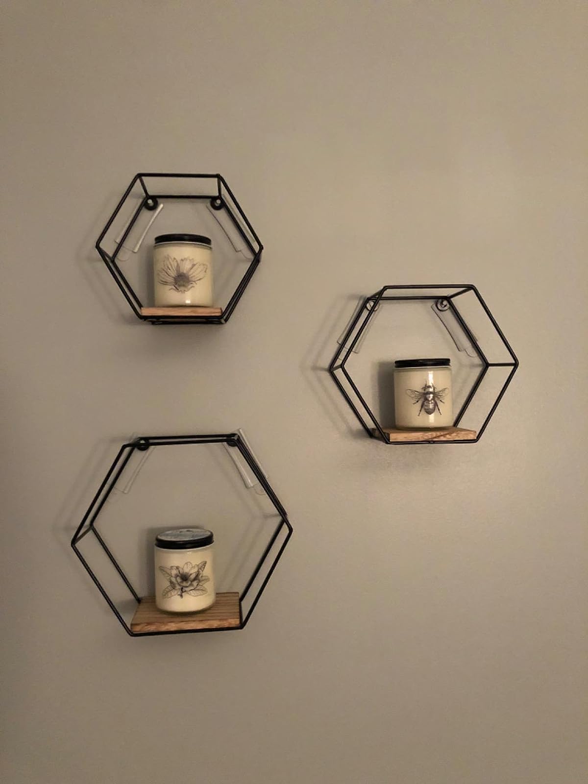 Hexagonal Shelves On Wrought Iron Wall photo review