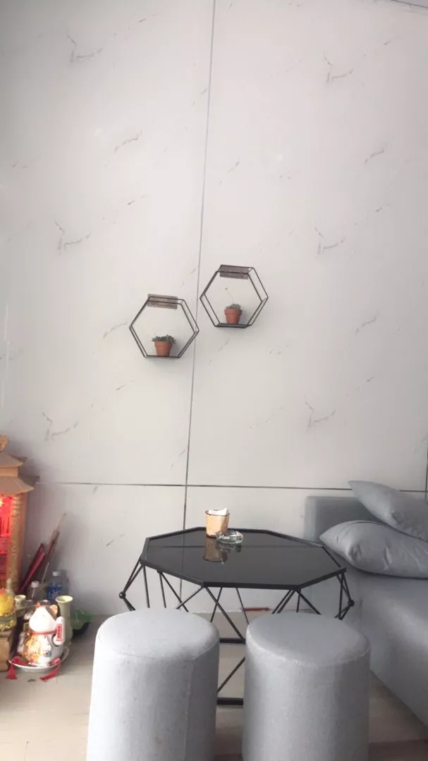 Hexagonal Shelves On Wrought Iron Wall photo review