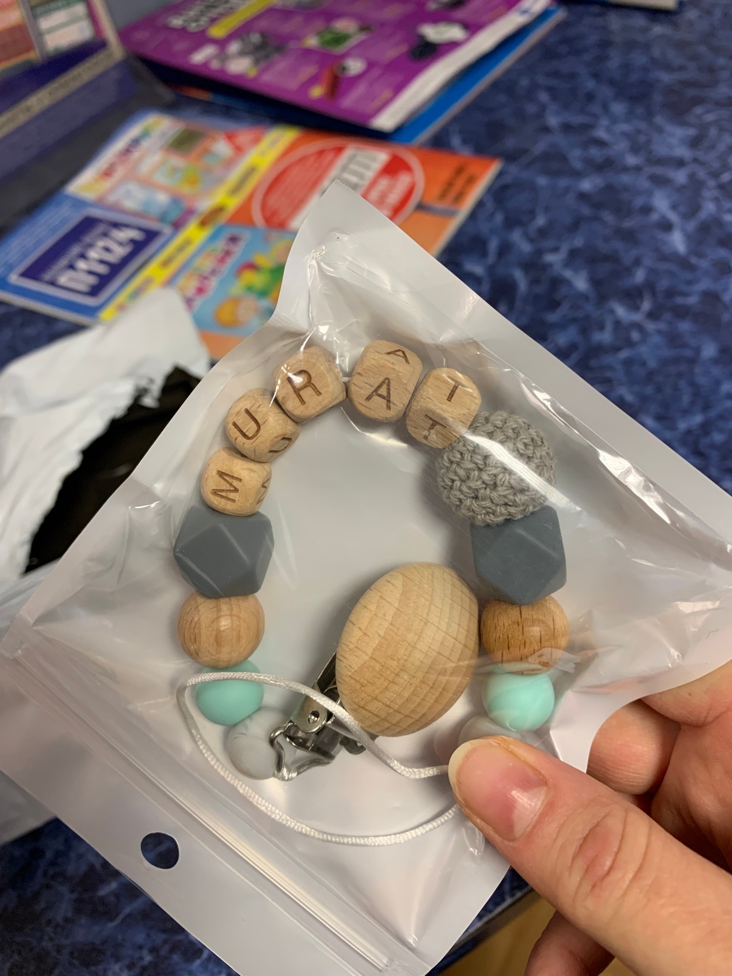 Personalized Wooden Teething Toy with Pacifier Clip photo review