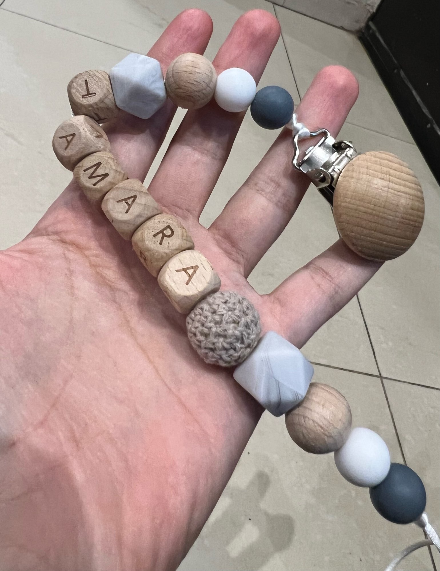 Personalized Wooden Teething Toy with Pacifier Clip photo review