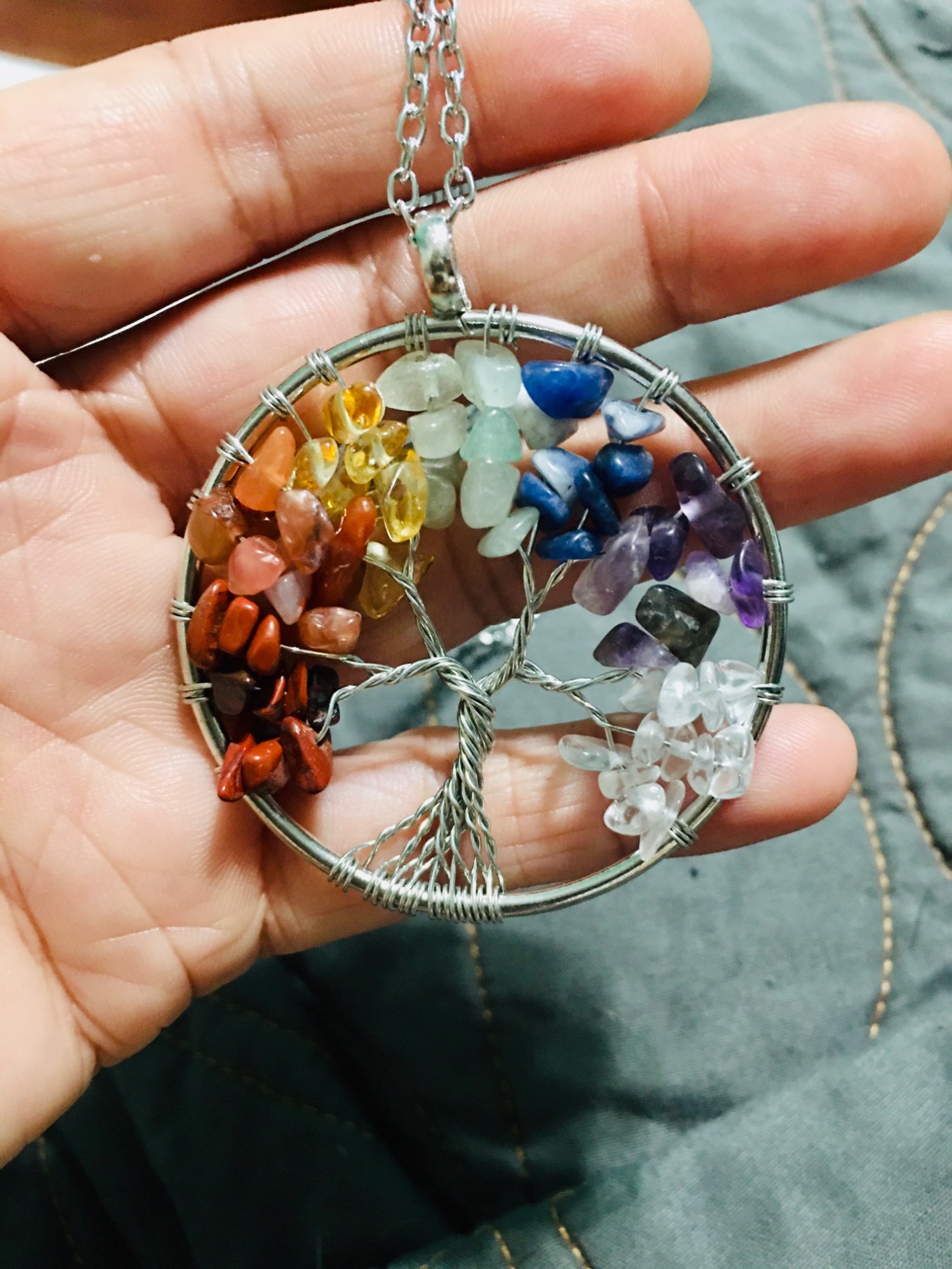 Seven Chakra Crystal Stone Tree Of Life Copper Necklace photo review