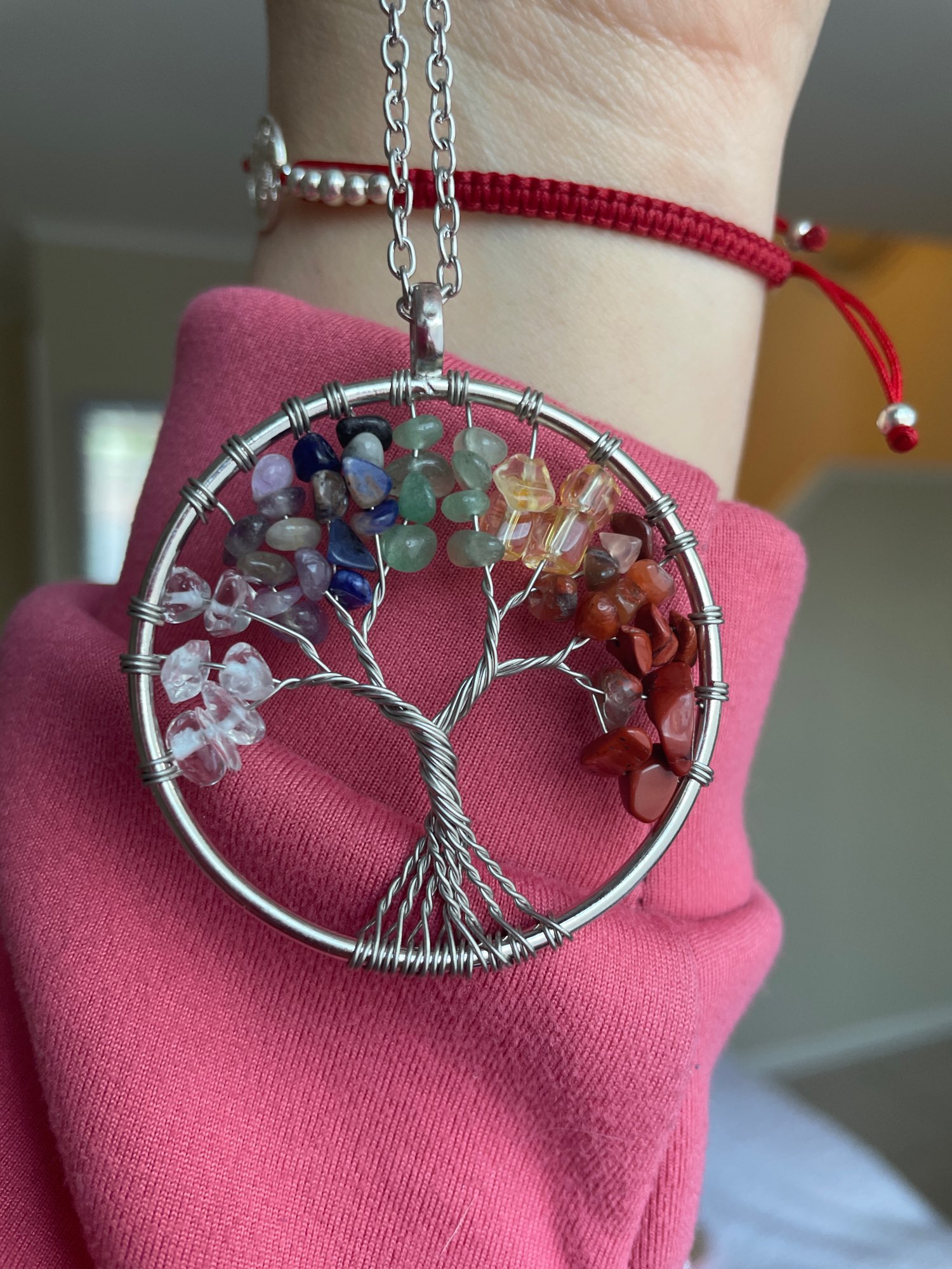 Seven Chakra Crystal Stone Tree Of Life Copper Necklace photo review