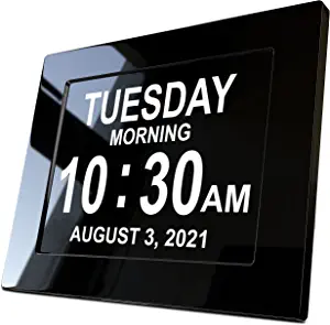 Newest Version, American Lifetime, Day Clock Extra Large Impaired Vision Digital Clock with Battery Backup and 5 Alarm Options, Black