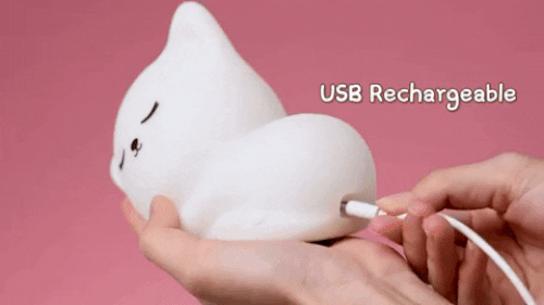 Rechargeable Soft Silicone Cat Seven Colors LED Night Light For Kids Room Decor