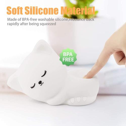 Rechargeable Soft Silicone Cat Seven Colors LED Night Light For Kids Room Decor