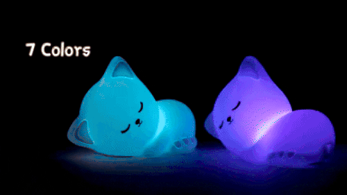 Rechargeable Soft Silicone Cat Seven Colors LED Night Light For Kids Room Decor