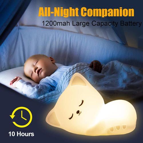 Rechargeable Soft Silicone Cat Seven Colors LED Night Light For Kids Room Decor
