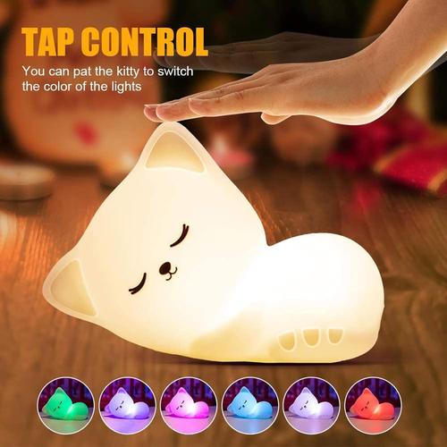Rechargeable Soft Silicone Cat Seven Colors LED Night Light For Kids Room Decor